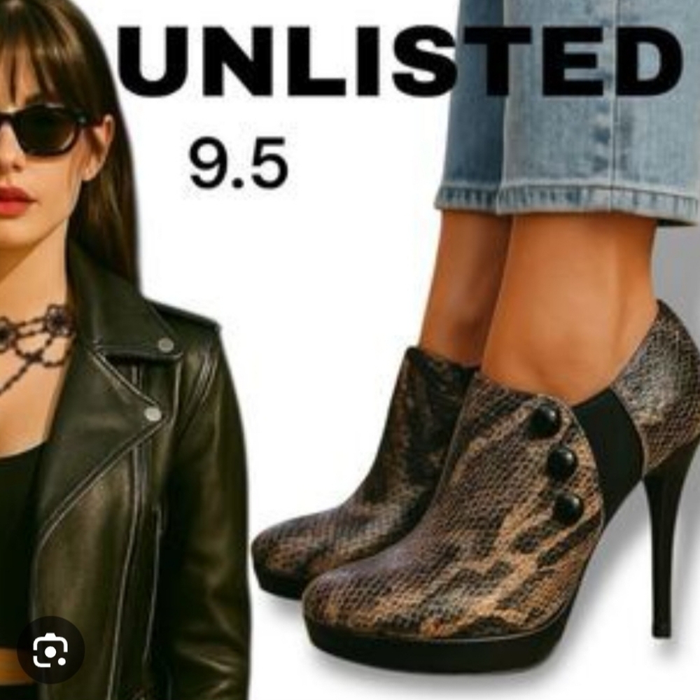 Unlisted By Kenneth Cole Stylish Black and Gray Snake Print Women's Heels